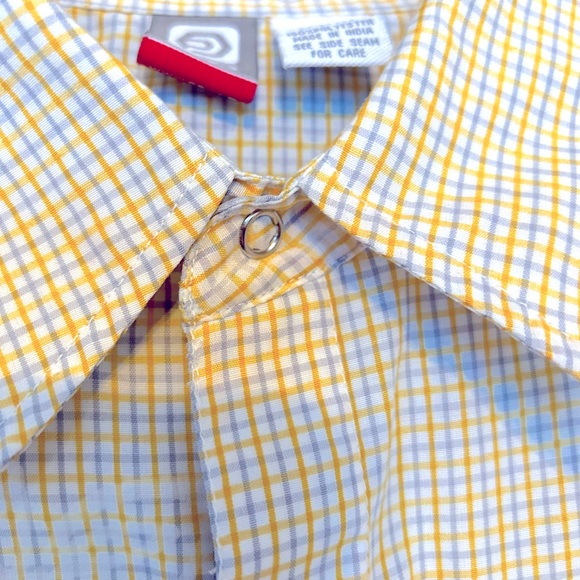Vintage OP Yellow Polyester Plaid Short Sleeve Shirt  with Floral imprint Mens M - Picture 3 of 13